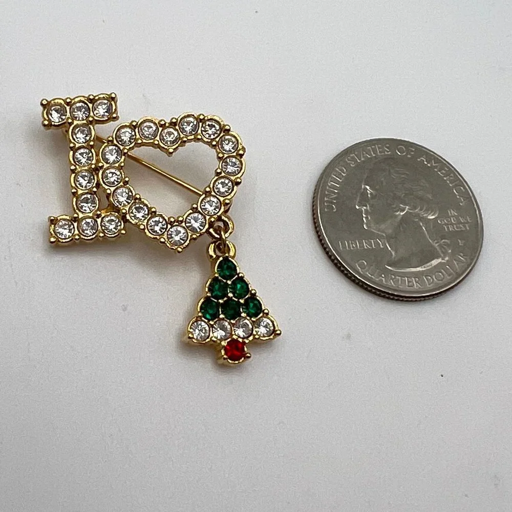 Avon Rhinestone I Heart Christmas Tree Brooch - Picture 2 of 3